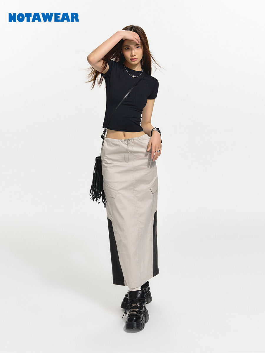 Bi-color Long Casual Flare Skirt