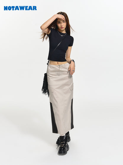 Bi-Color Long Casual Flare Skirt