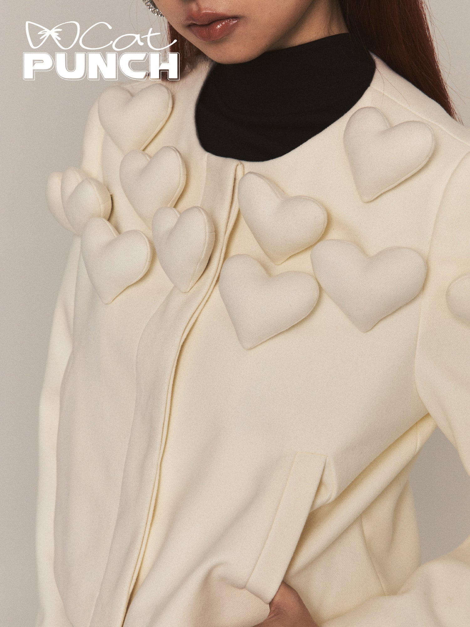 Chic 3D Heart Nichi Flare-Sleeve No-Collar Jacket