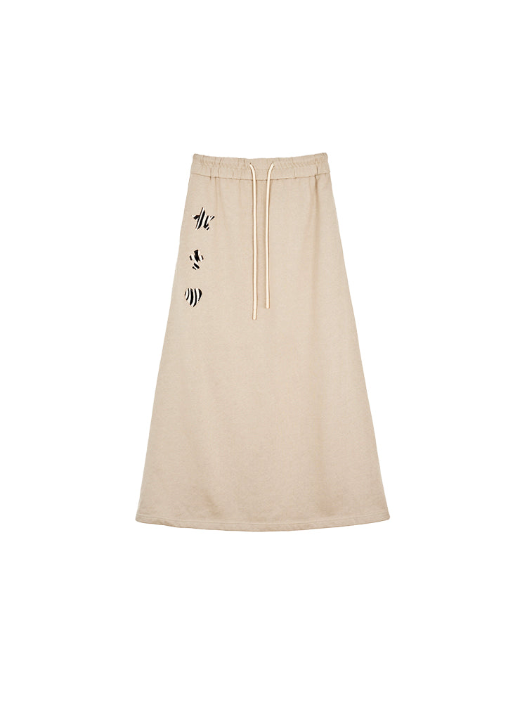 Long Simple Drawstring Casual Flare Knit-Skirt