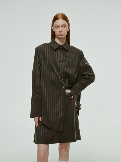 Stripe Classy Chic Half-Button Shirt-One-Piece