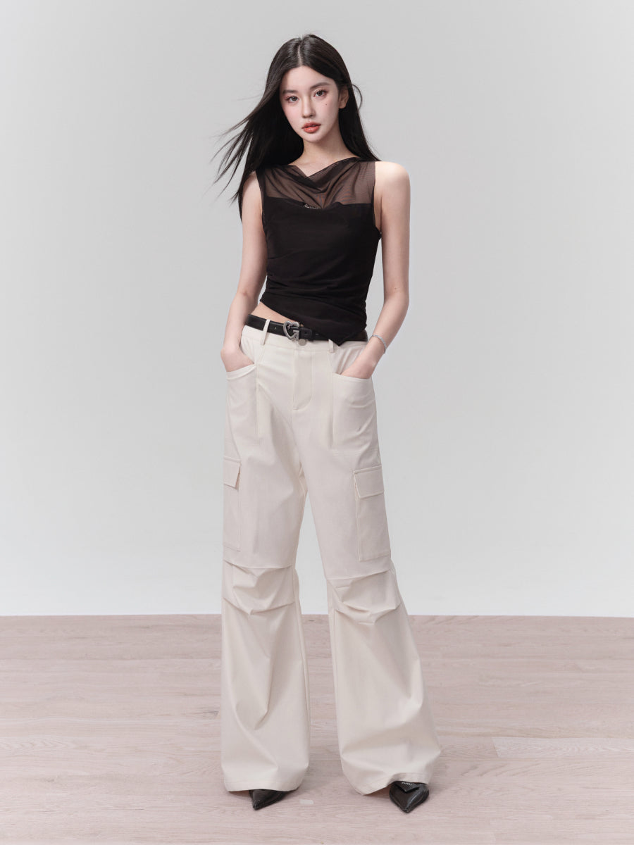 Side-Pocket Plain Simple Loose Wide-Pants