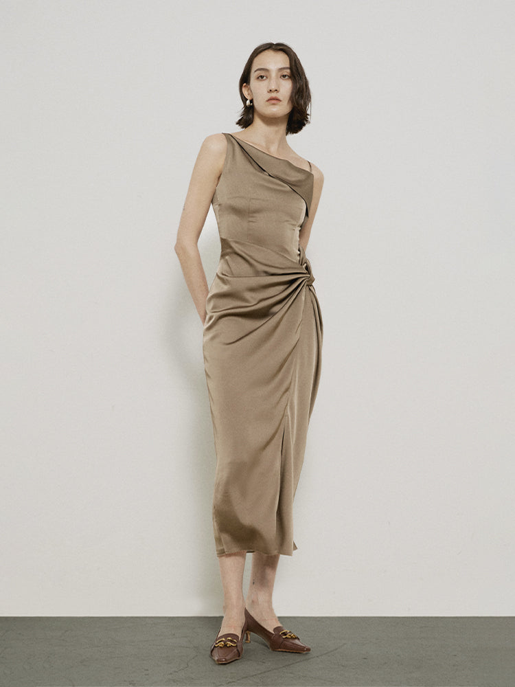 Frape Elegant Long Classy Asymmetry Satin One-piece