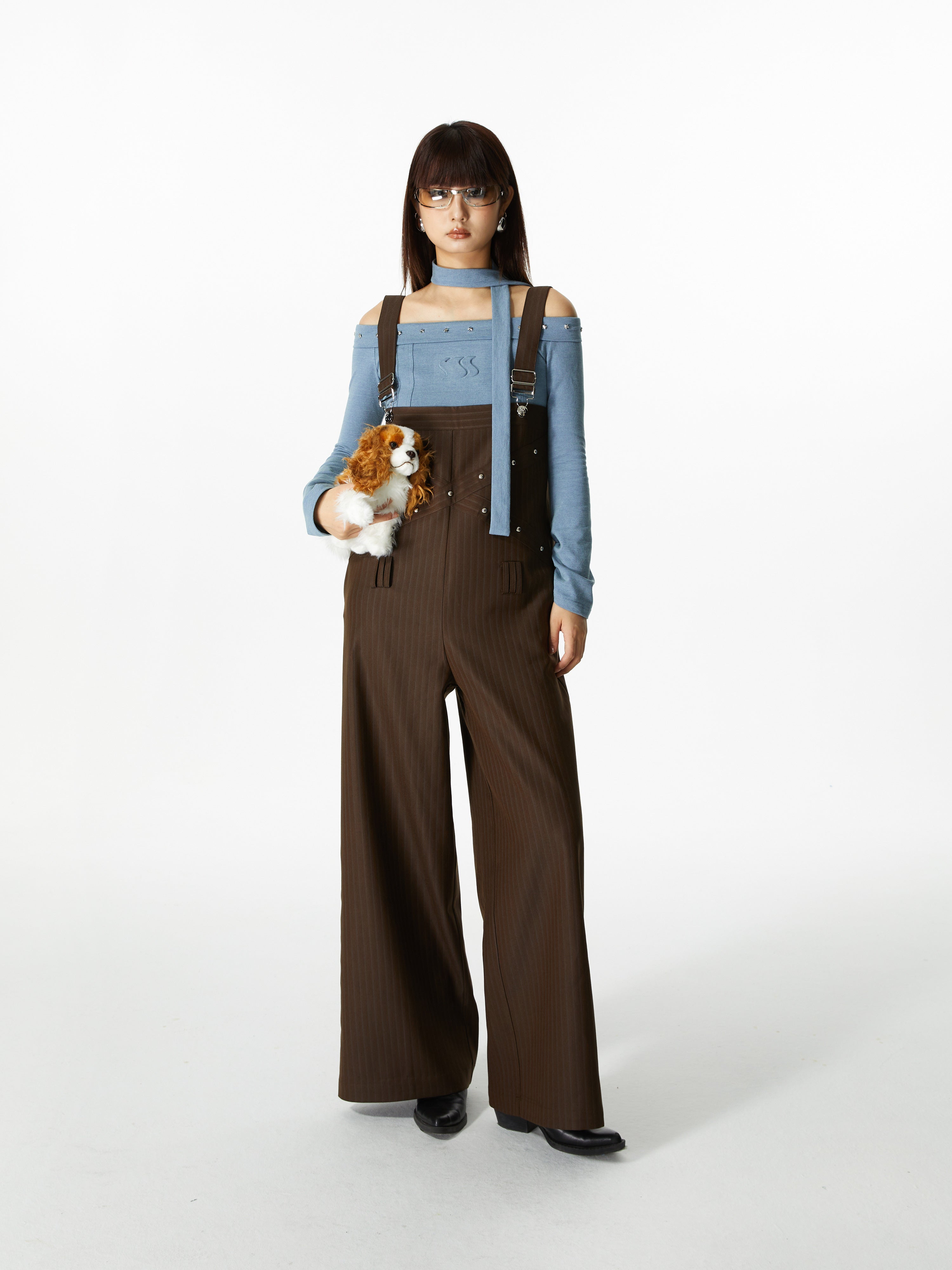 Wide-Pants Loose Casual Stripe Overall