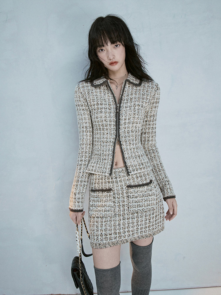 Tweed Slim Classy Suit Jacket&amp;Mini-Skirt