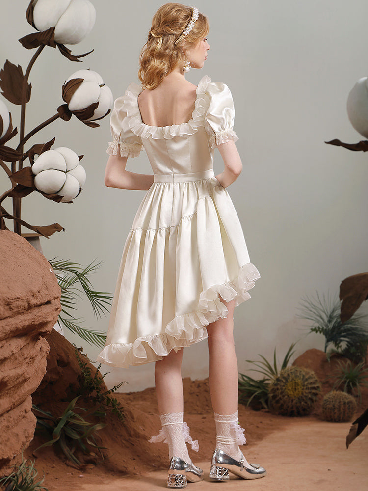 Asymmetrie-Frill-Spitzen-Prinzessin-Kleid Ein -teiler