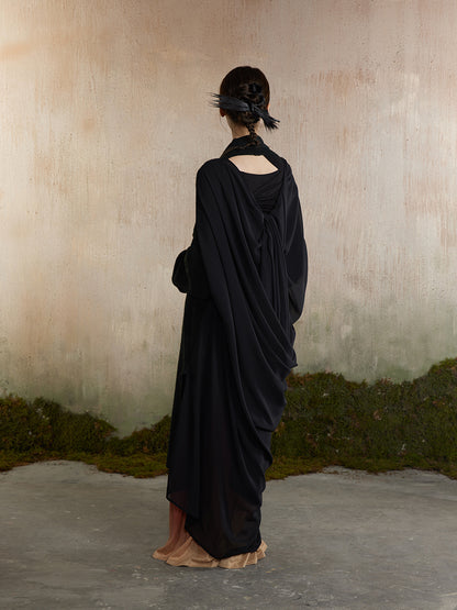 Drape Backopen Thin Plain Nichi Long-Cardigan