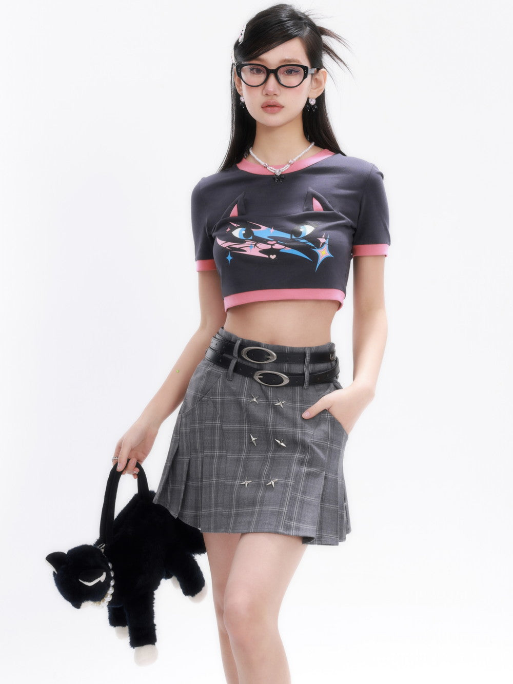 Cat-ear Cropped Casual Unique T-shirt