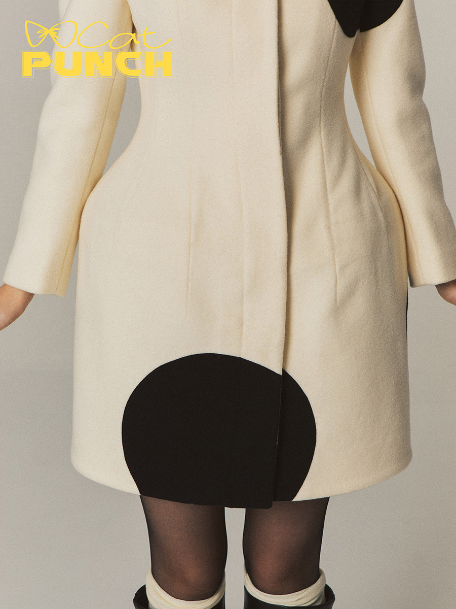 Modern Bi-Color Retro Dot Circle Wool Chic Coat