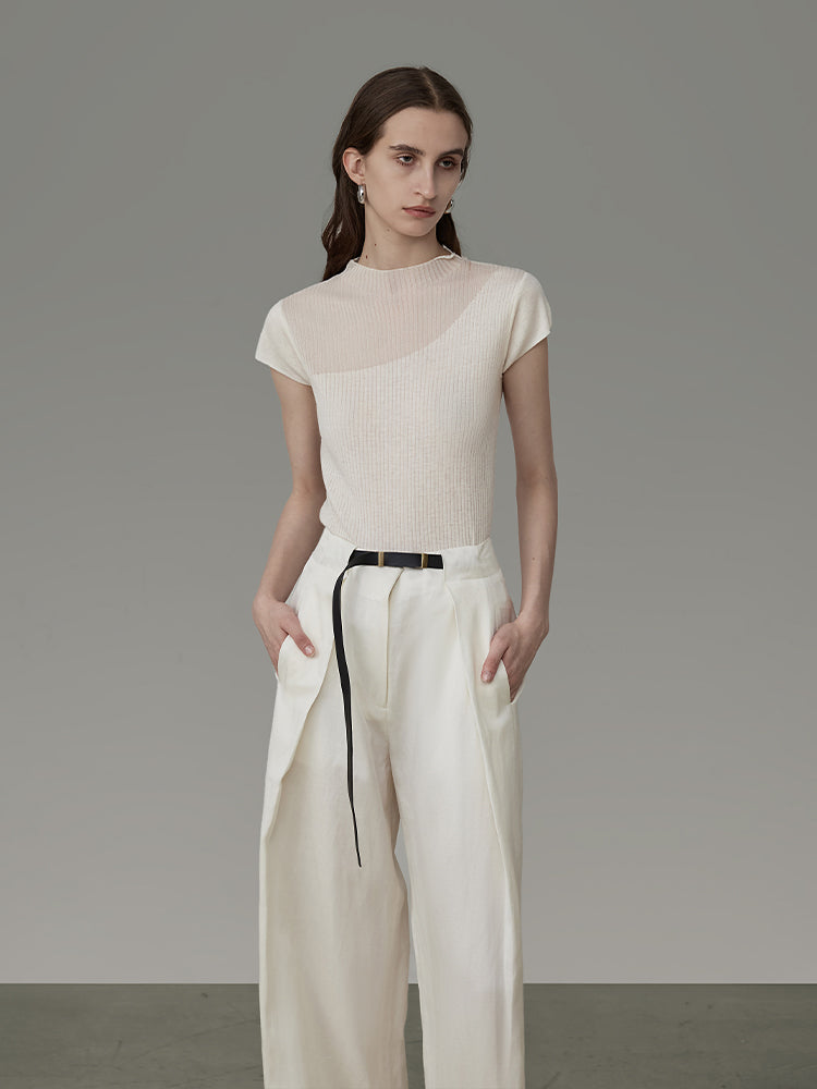 Sheer Thin French-Sleeve Tight Summer-Knit