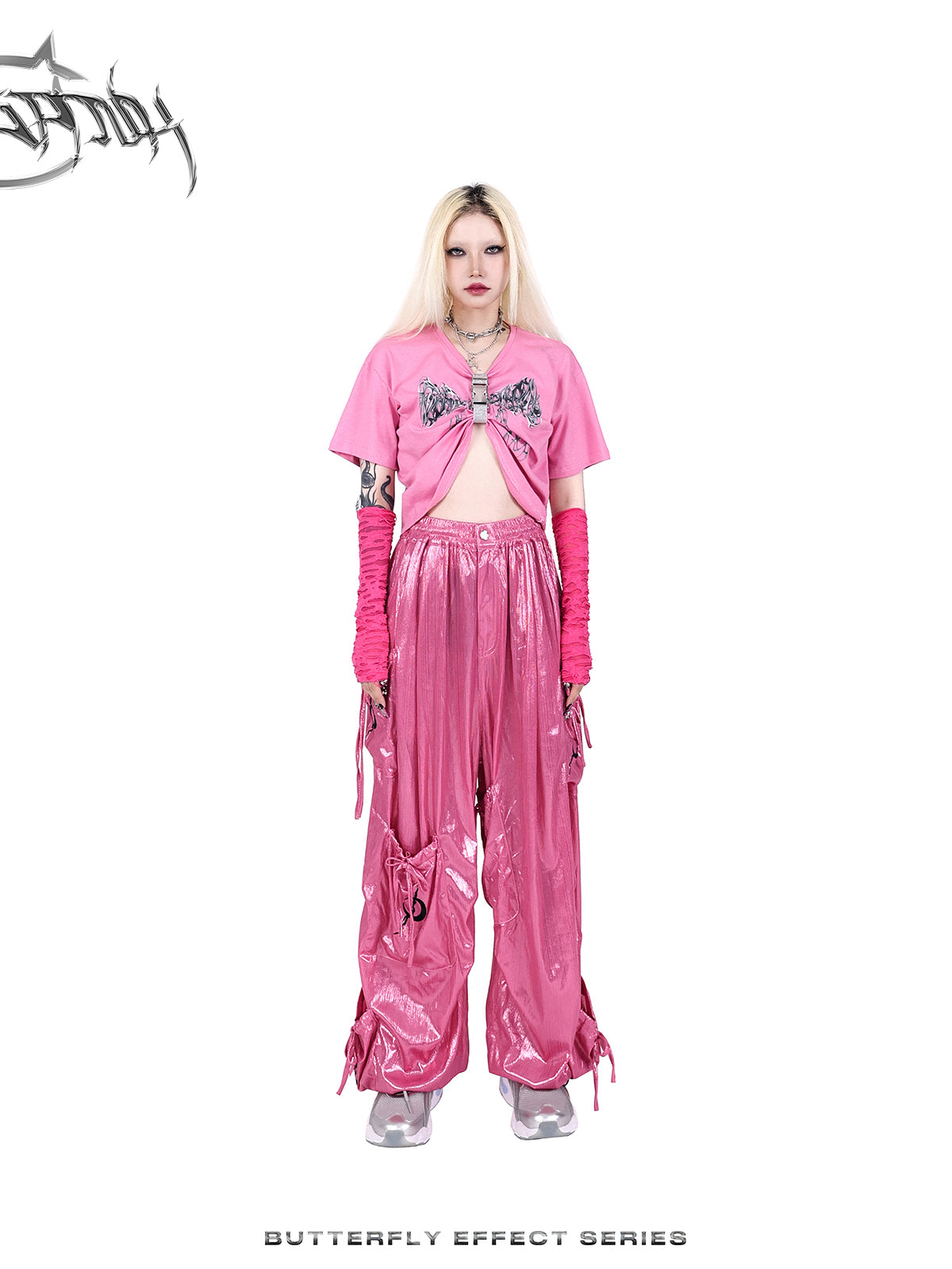 Glossy Metallic Drawstring Vasual Wide-Pants