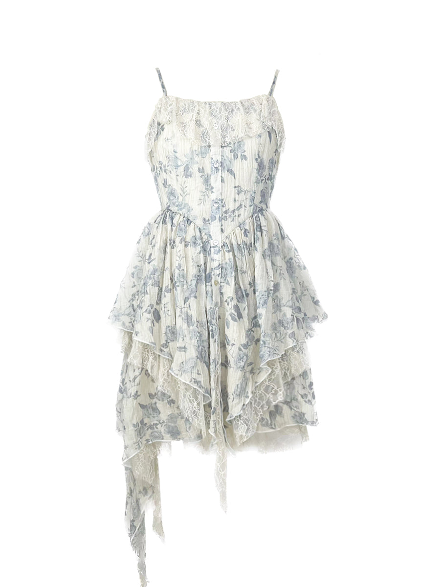 Asymmetry Lace Flower Lace Chic Retro One-Piece