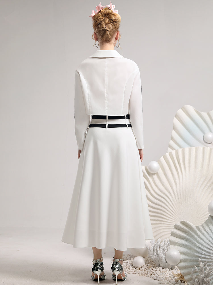 Set-Up Monotone Nichi Asymmetry Open-Shoulder Tops＆Long-Skirt