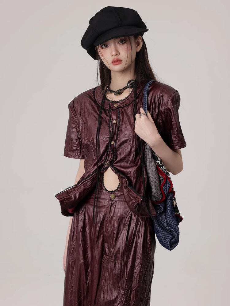 Wrinkled Leather Move Nichi High-End Tops