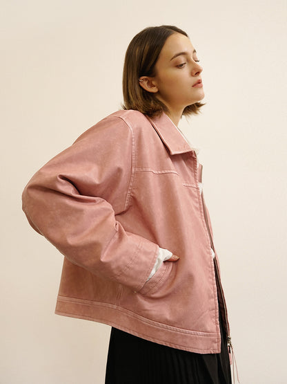 Plain Cute Refreshing  Retro Leather-Jacket