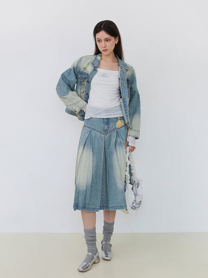 Washed Lace-Up Nichi Vintage Casual Denim-Jacket