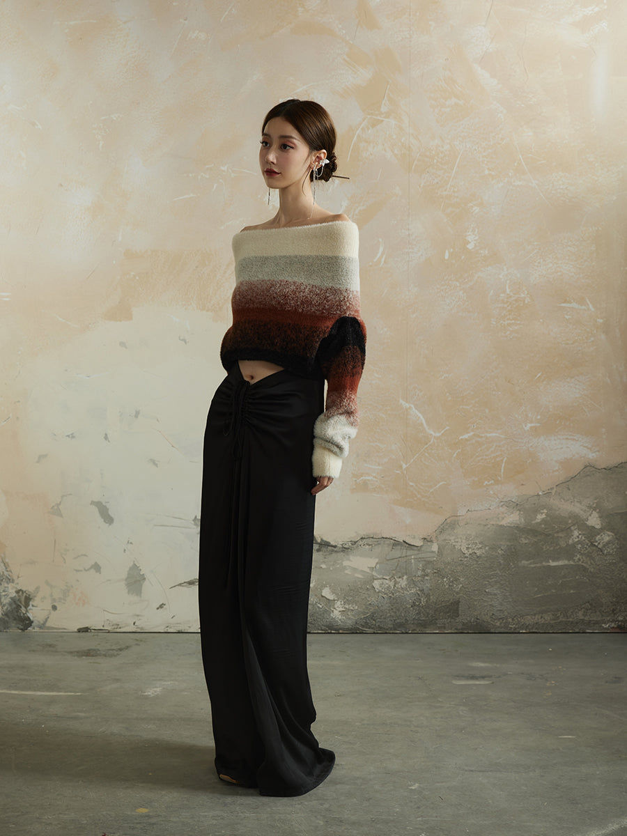 Off-Shoulder Gradation Fluffily Retro Knit