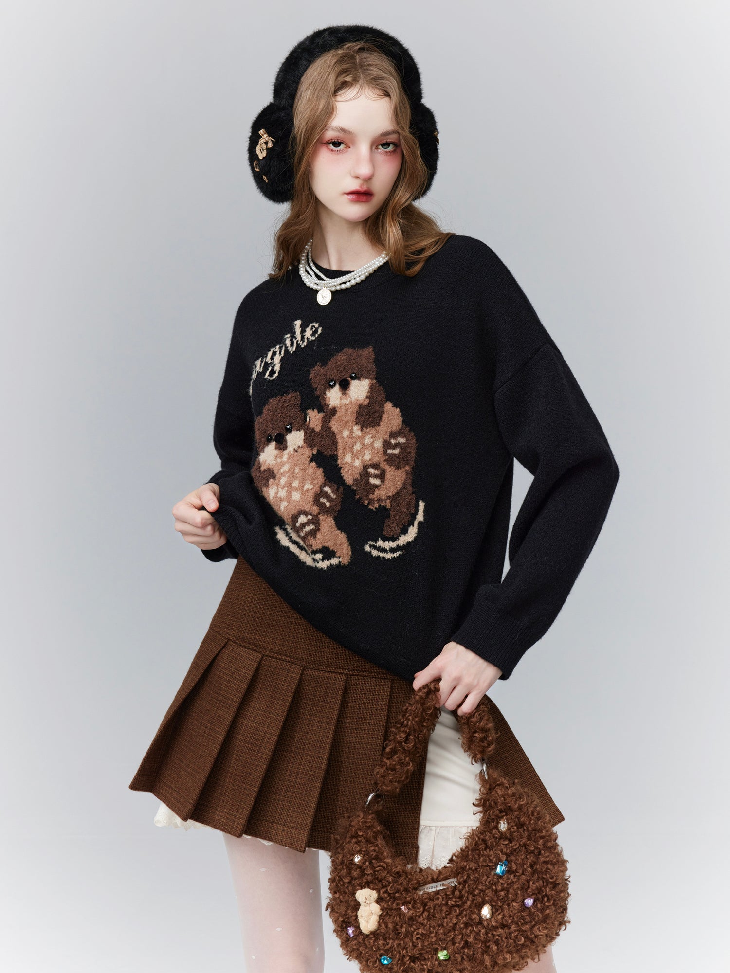 Sea-Otter Crew-Neck Retro Animal Cute Knit