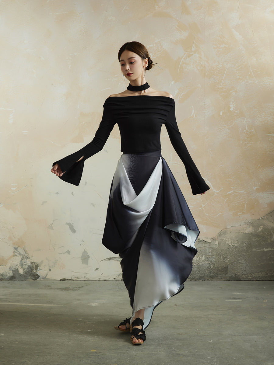 Drape Gradation Elegant High-End Chic Long-Skirt