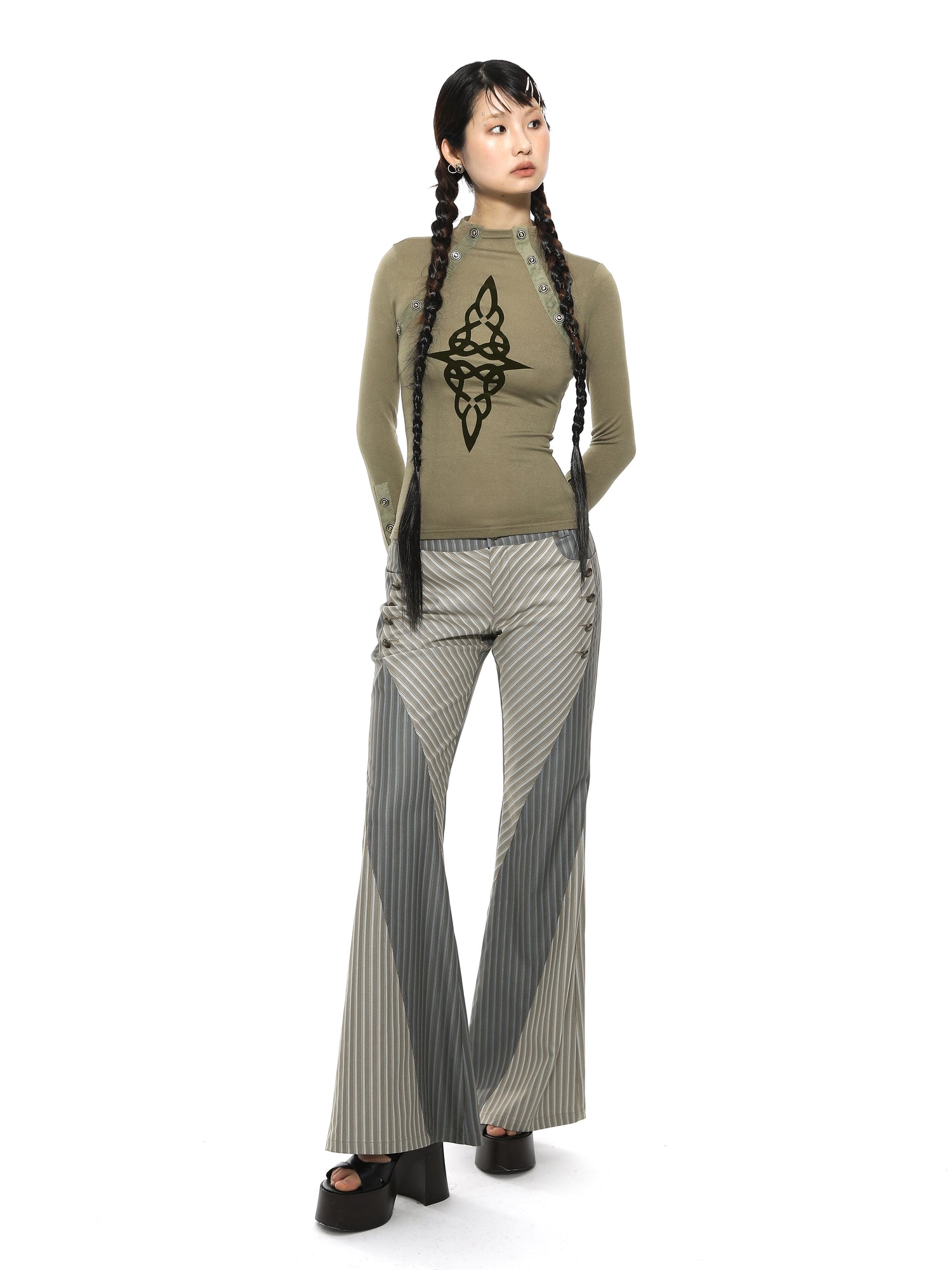 Stripe Unique Flare Wide Nichi Pants