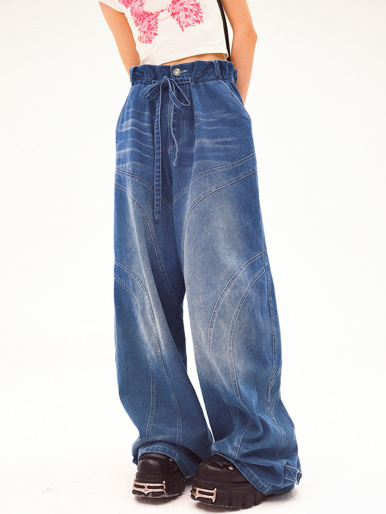 Denim Wide-Leg Casual Washed Fancy Patns