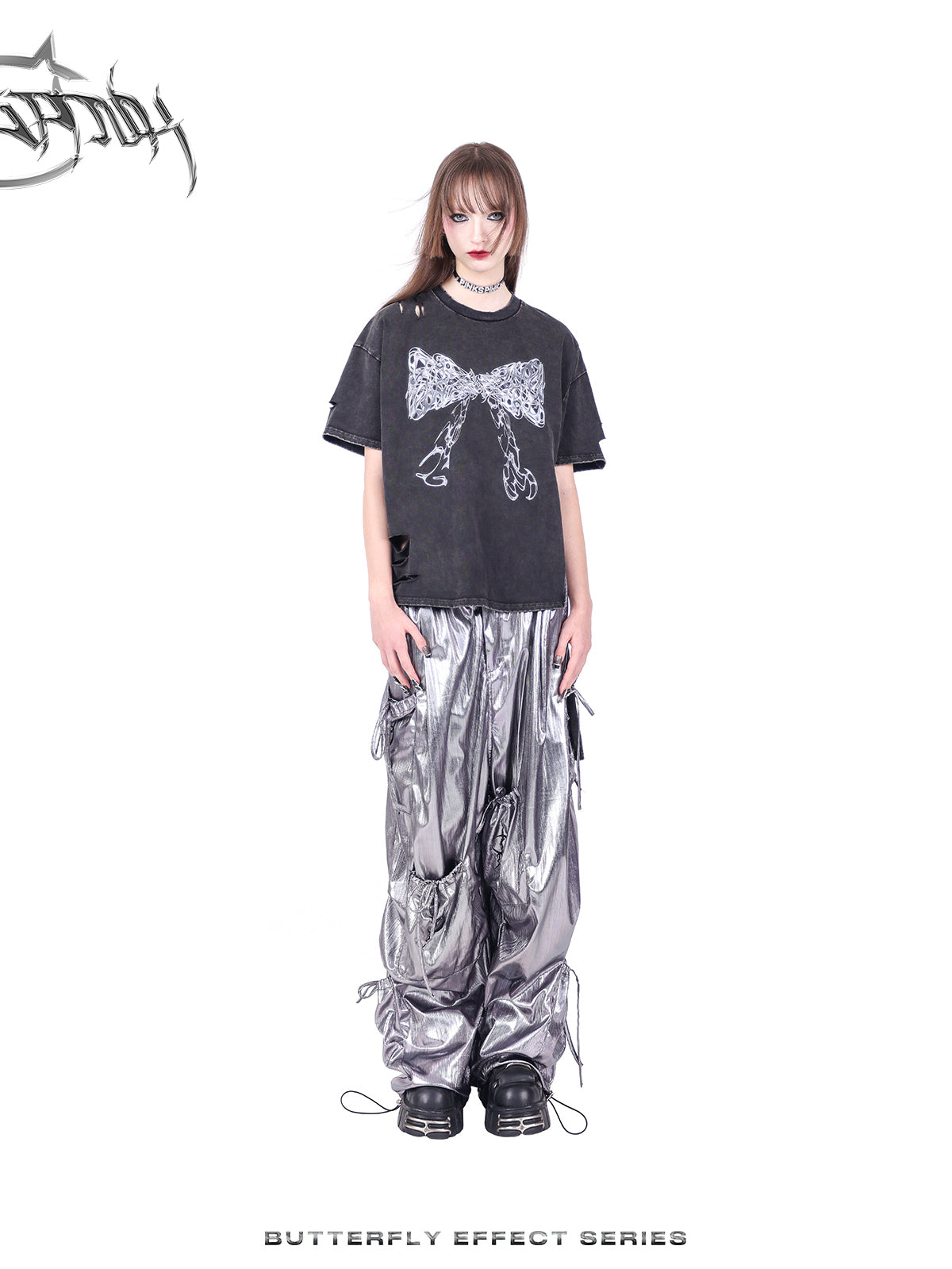 Ribbon Nichi Side-Cut Punk Oversize T-Shirt