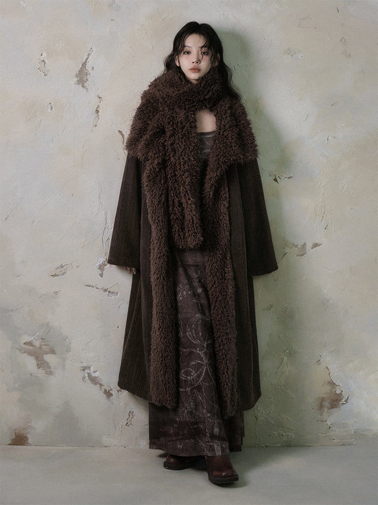 Boa＆Knit Retro Fluffily Warm Ovresize Long-Coat