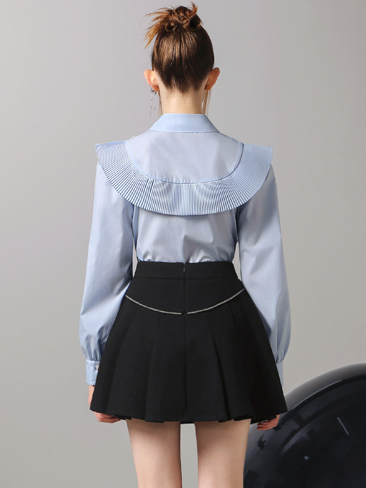 Flower Big-Collar Retro Pleats Nichi Blouse