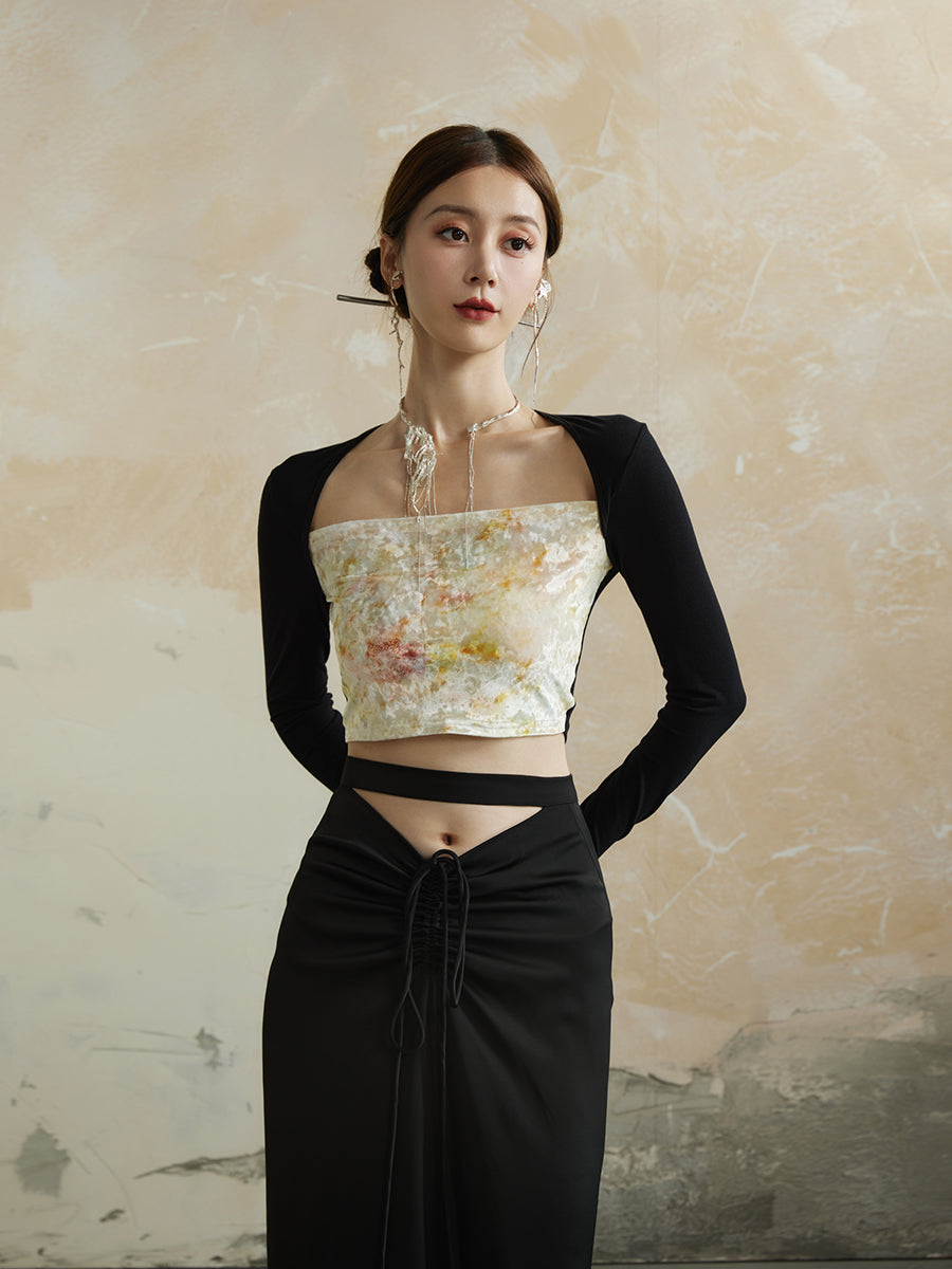 Flower Cropped Nichi Tight Knit Tops