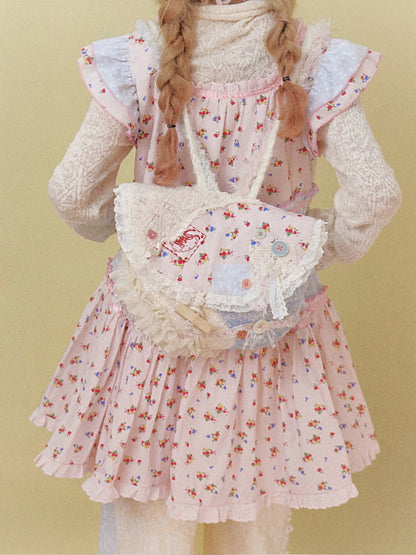 Flower Lace Frill Fancy Ribbon Cute Backpack