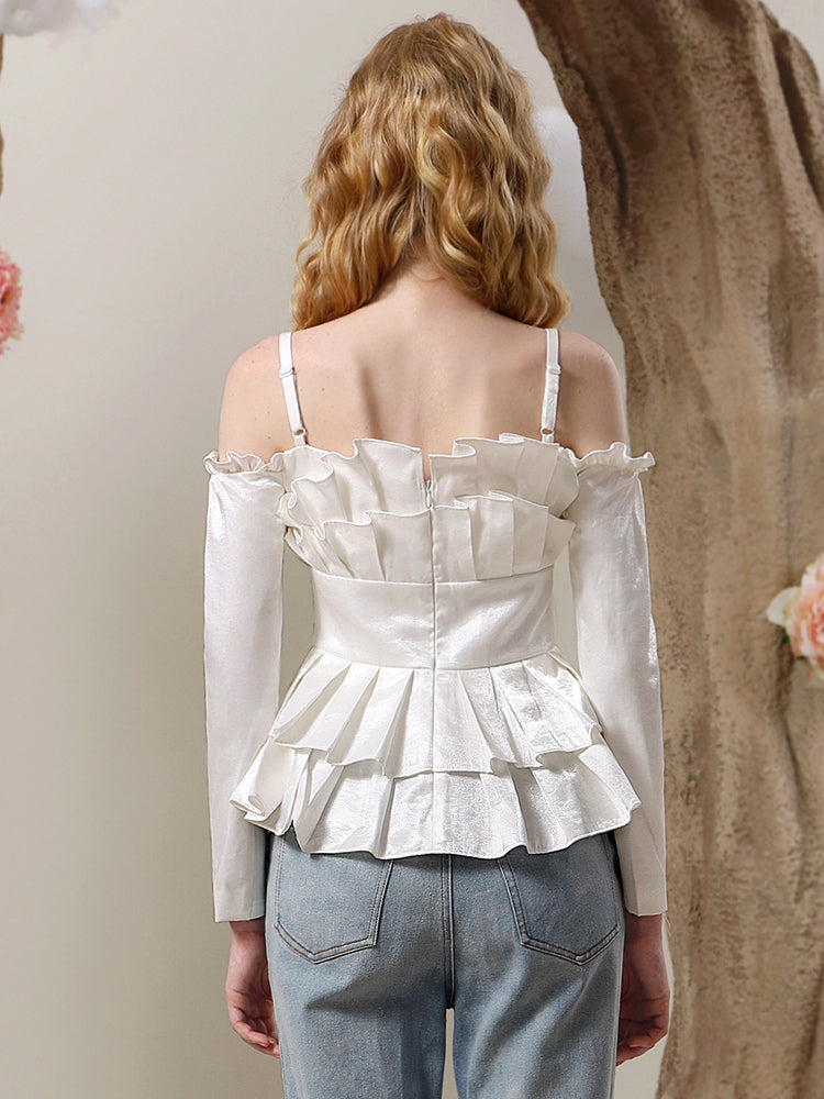 Tiered Pleats Embroidery Frill Blouse