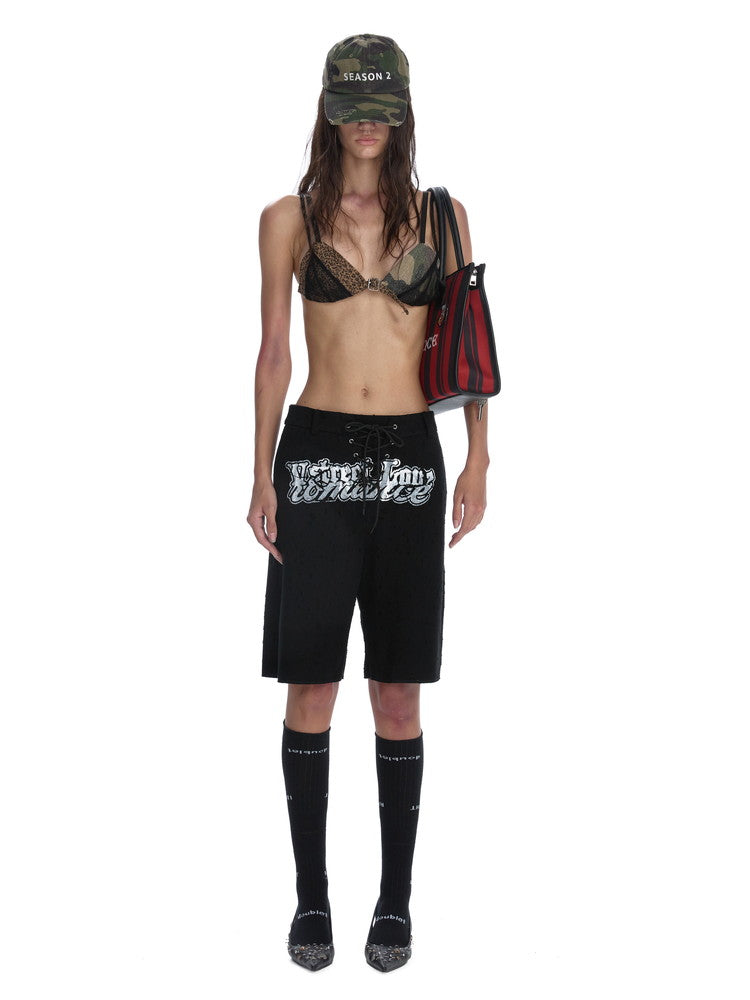 Lace-Up Drawstring Logo Casual Half-Pants