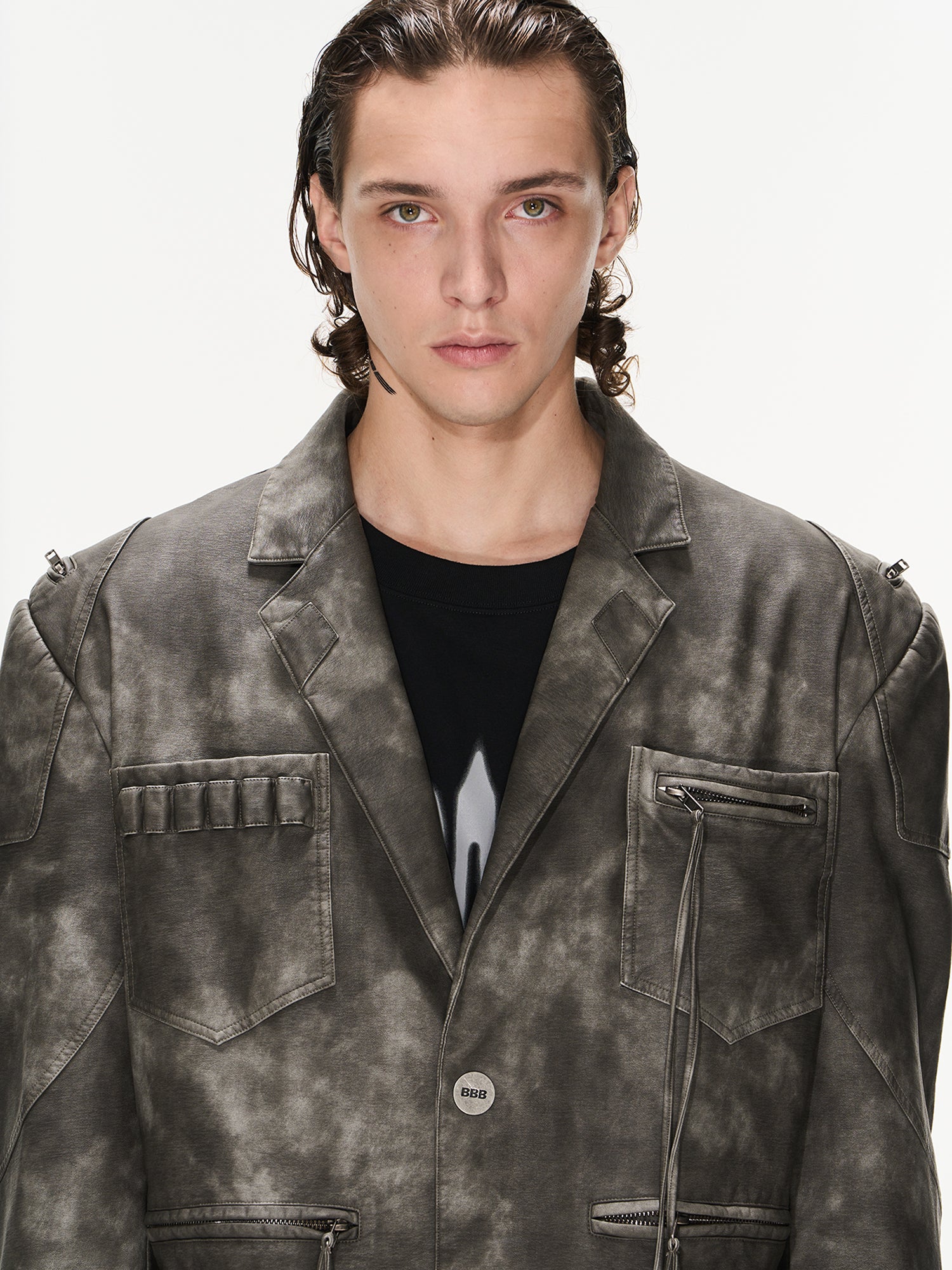 Speckled Tie-Dye Leather Pocket Jacket