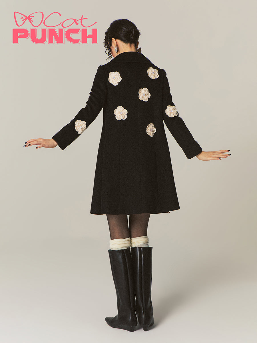 Flower-Motif Girly Nichi Retro 3D Cute Coat