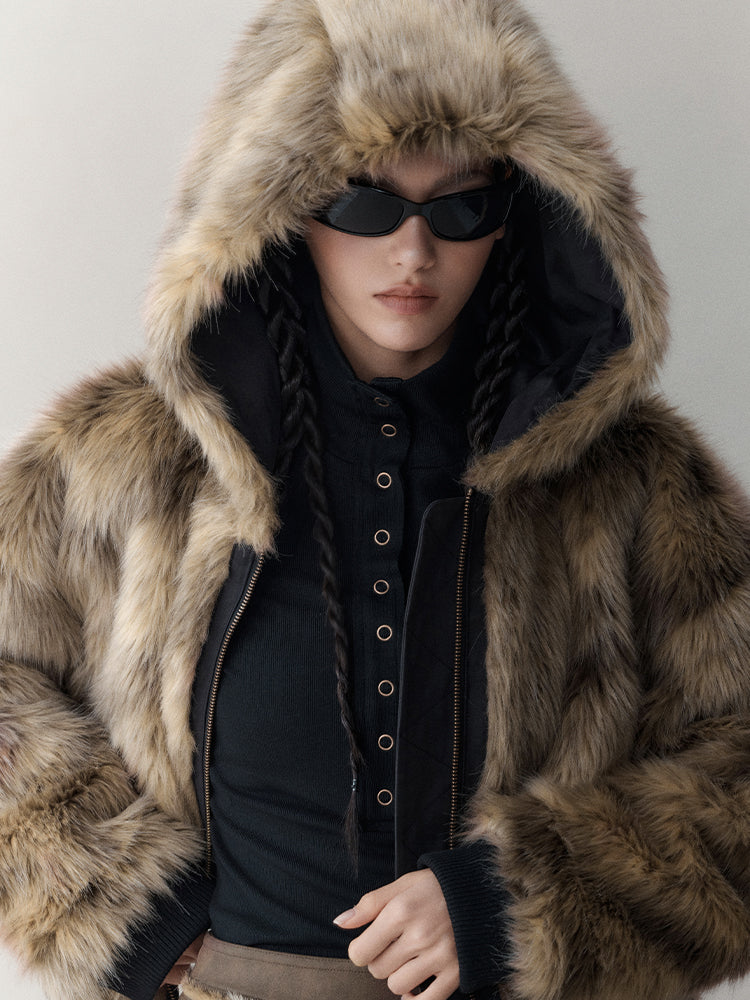 Reversible Luxus flauschig Hoodie High-End Fur-Jacket