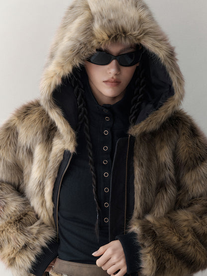 Reversible Luxus flauschig Hoodie High-End Fur-Jacket