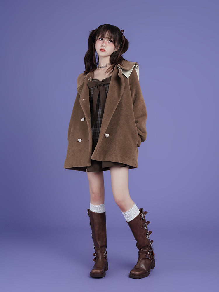 Double-Collar Thick Retro Middle Coat