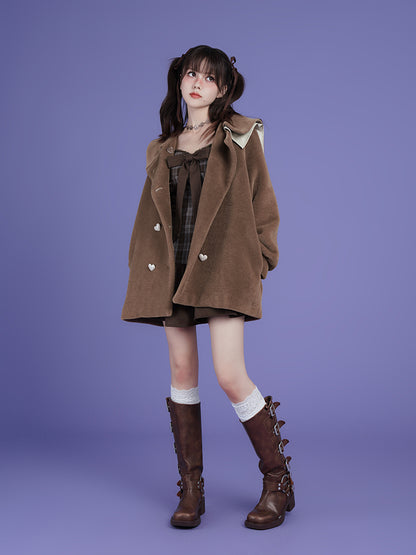 Double-Collar Thick Retro Middle Coat