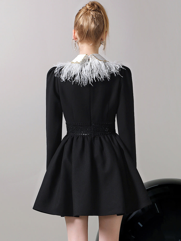 False-Collar Fur Elegant Flare Cute One-Piece