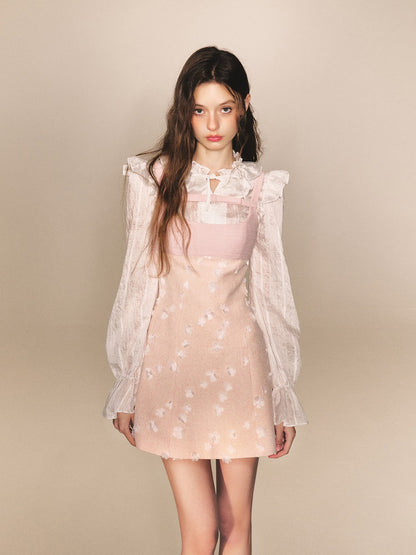 Layered Petal Ribbon Short Dress