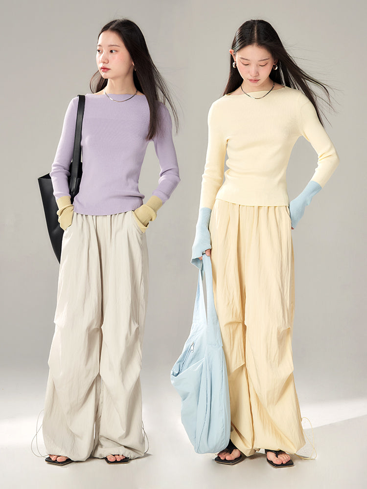 Drawstring Straight Casual Drape Pants