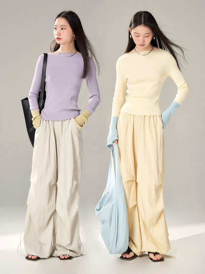 Drawstring Straight Casual Drape Pants