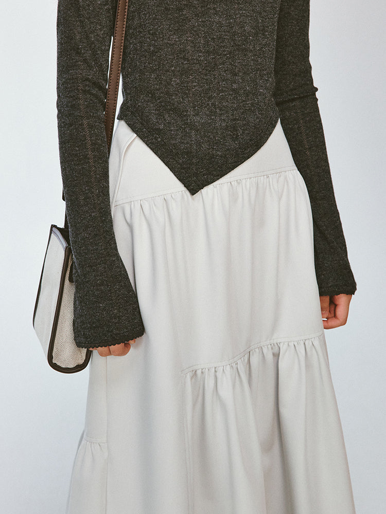 Tiered Asymmetry Plain Flare Simple Long-Skirt