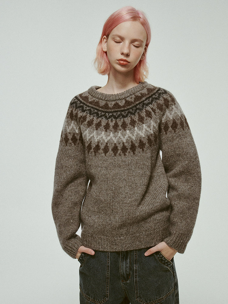 Nordic Crew-Neck Casual Oversize Retro Treen Retro