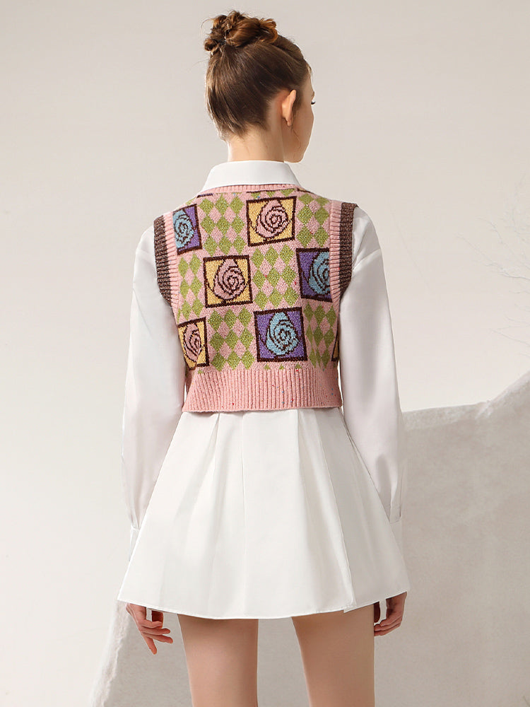 Patchwork Retro V-Neck Knit Vest