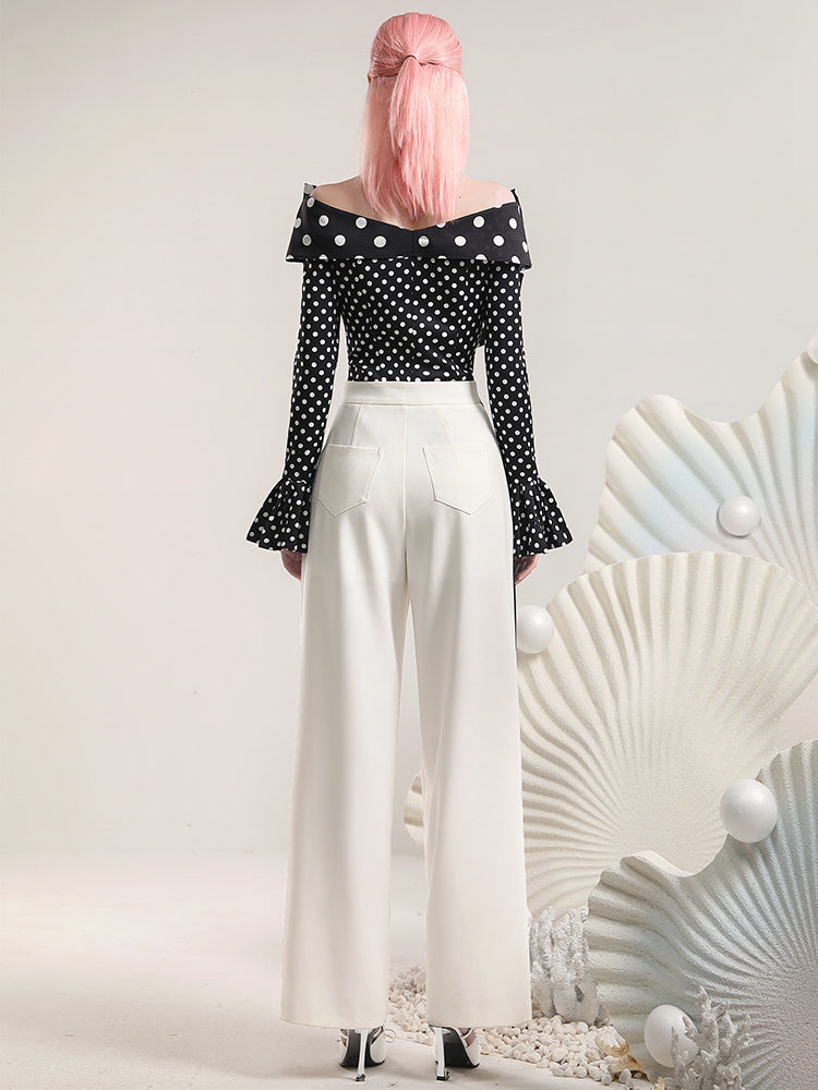 Set-Up Nichi Dot Big-Ribbon Asymmetry Wide Tops＆Pants