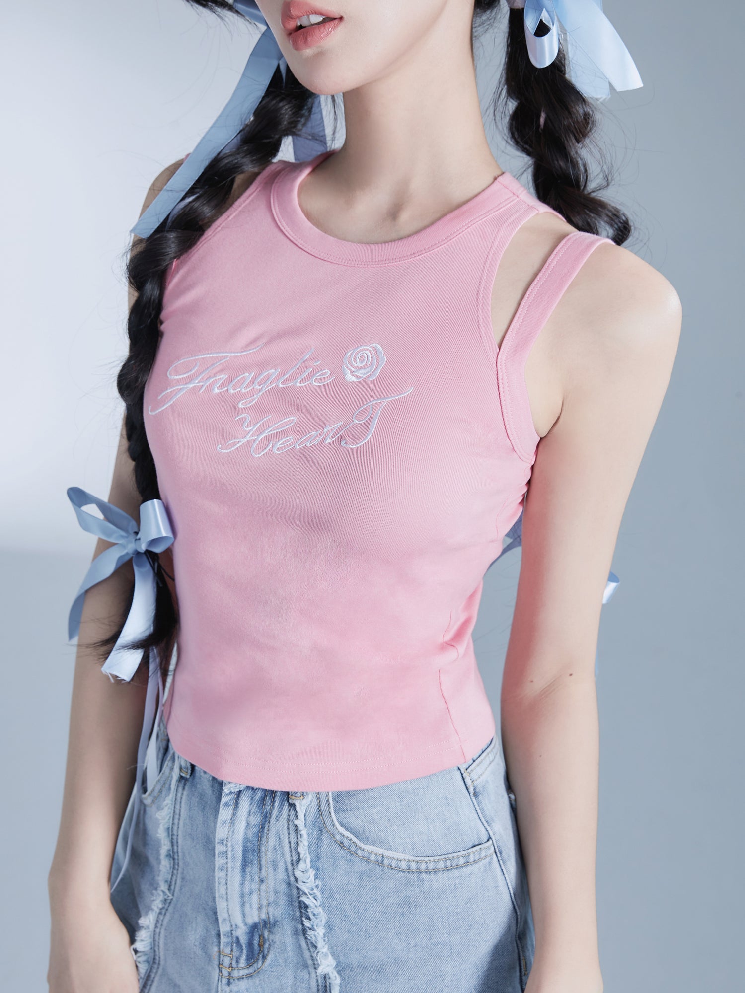 Casual Nichi Stickerei Rose Tank-Top