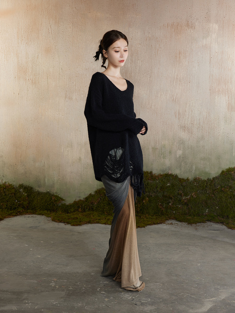 Nichi Drape Bi-Color Elegant Maxi Long-Skirt