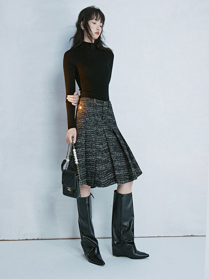 Tweed Box-Pleats Classy Skirt