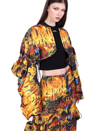 Unisex Nichi Drawstring Flashy Fire Short-Blouson